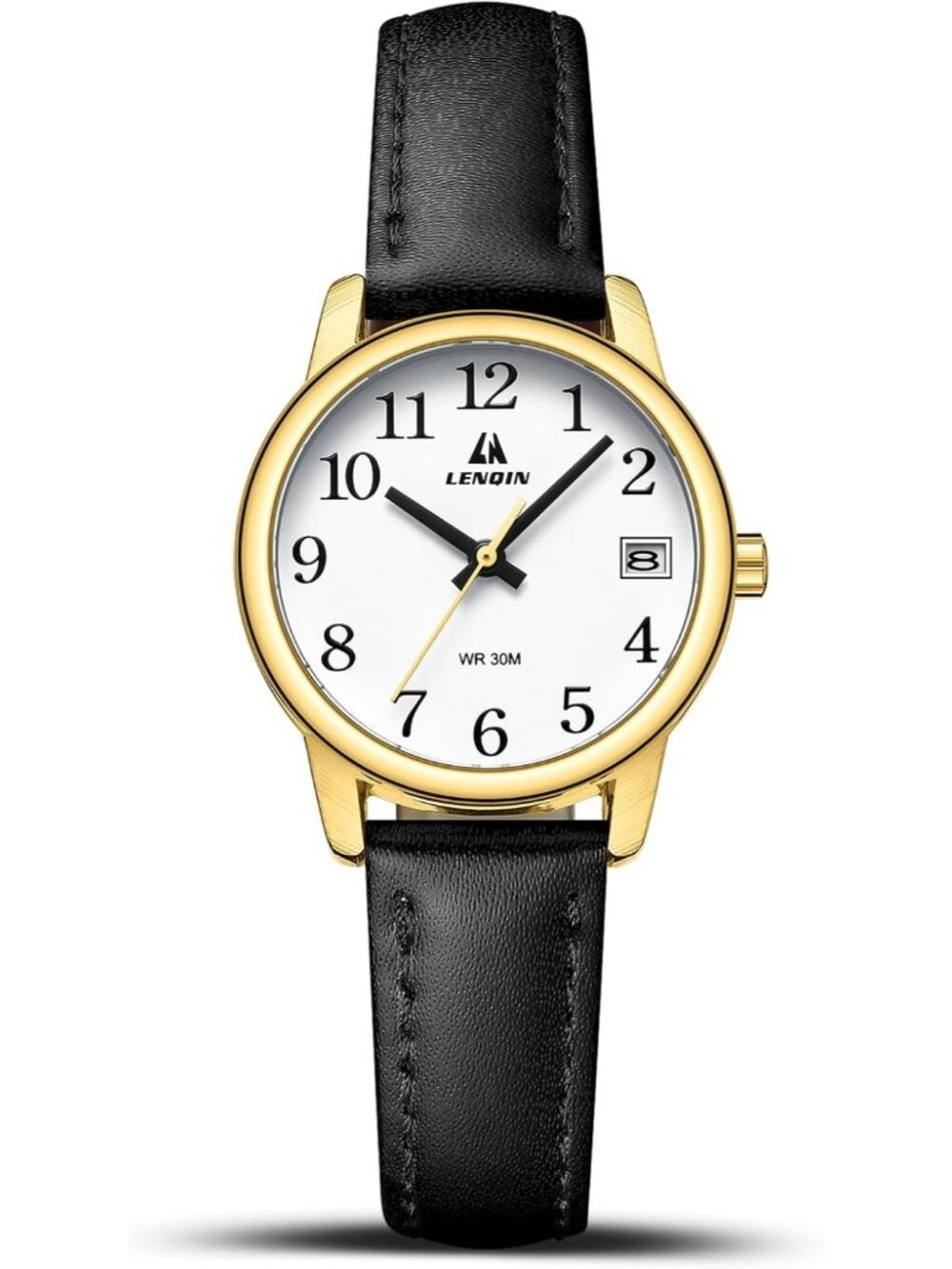 Women's Black Gold Leather Strap Analog Quartz Luminous Dial Waterproof Watch